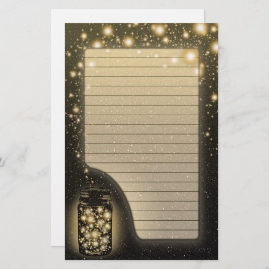 並ぶ夜星を持つホタルの白熱［赤熱］光を放つな瓶 便箋 (正面/裏面)