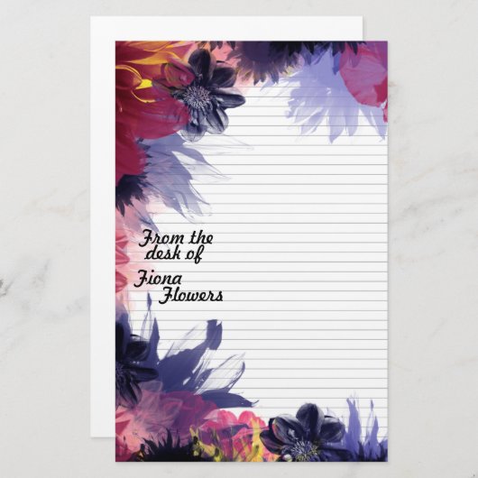 並ぶNotepaperの文房具暗くカラフルな花 便箋 (正面/裏面)