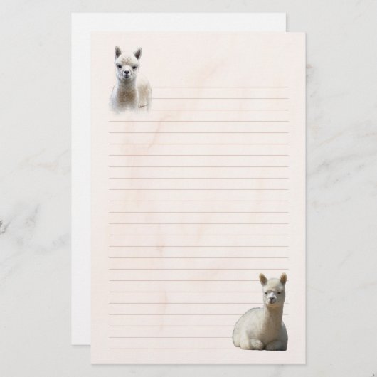並べられたアルパカの文房具 便箋 (正面/裏面)