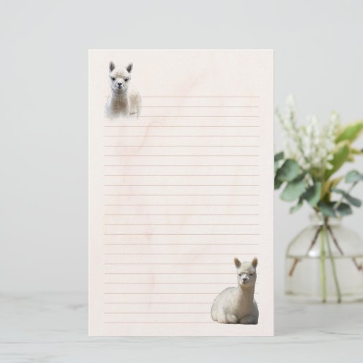 並べられたアルパカの文房具 便箋 (スタンド正面)