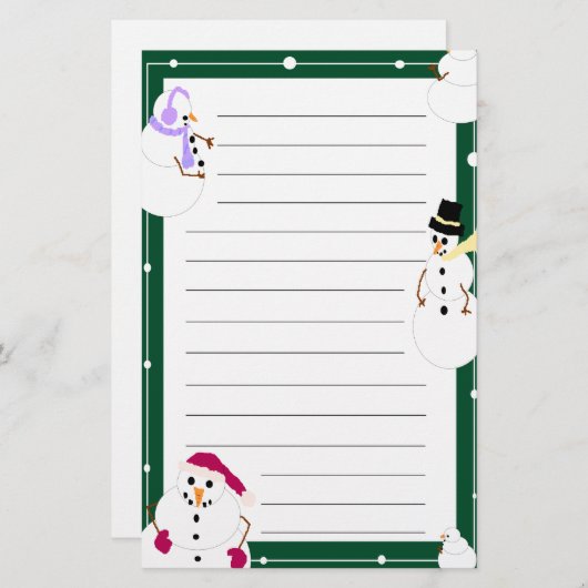 並べられたクリスマスの雪だるまの休日の文房具 便箋 (正面/裏面)