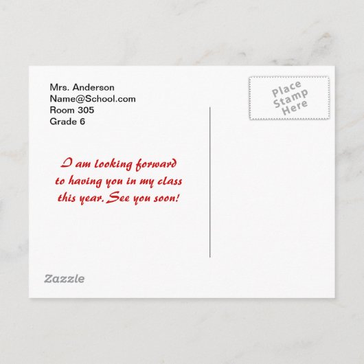 並べられたペーパー新学期の赤い先生の鉛筆 案内ポストカード (裏面)