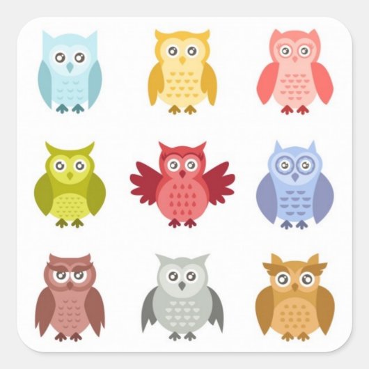 並んだ森林の動物たち オリーブの木の列 スクエアシール (正面)