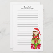 並パーソナライズされたんだクリスマス小妖精や小人とプレゼント 便箋 (正面/裏面)