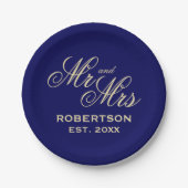 並外れたシックなネイビーブルーとクリーム結婚ズ ペーパープレート (正面)