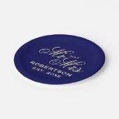 並外れたシックなネイビーブルーとクリーム結婚ズ ペーパープレート (アングル)