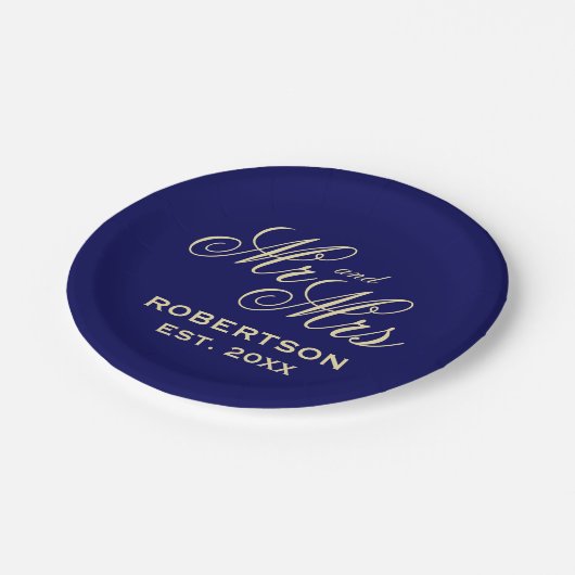 並外れたシックなネイビーブルーとクリーム結婚ズ ペーパープレート (アングル)