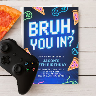 中に入った?ネオンビデオゲーム誕生日パーティー 招待状