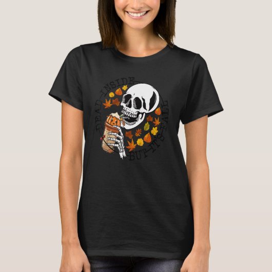 中に死んだが、それは秋ハロウィーンスケルトンパンプク Tシャツ (正面)