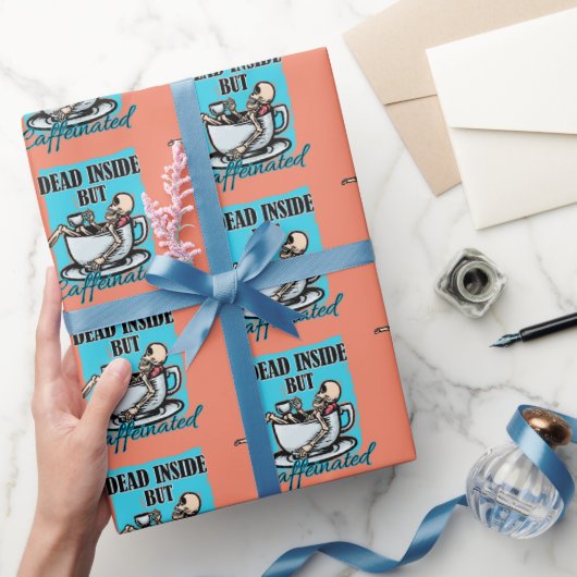 中に死んでいるがカフェイン入りコーヒー愛のスケルトン ラッピングペーパー (ギフト)