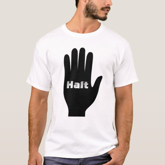 中にHaltという文字が入った手 Tシャツ (正面)