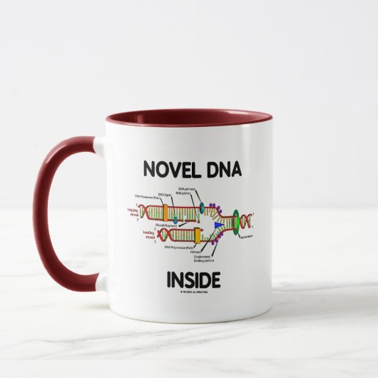 中の新規DNA(分子生物学ユーモア) マグカップ (左)