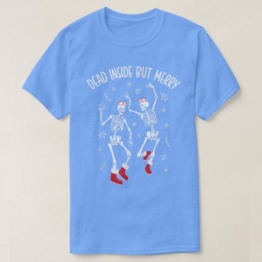 中は死んでるけど楽しいダンシングスケルトンクリス Tシャツ (デザイン正面)
