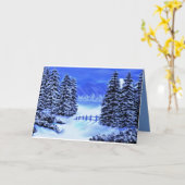 中は青い山の情景の同情カード カード (黄色い花)