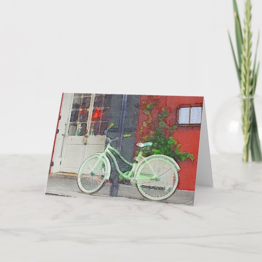中をブラッシュストロークした緑の空白の自転車 カード (正面)