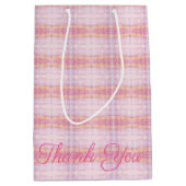 中サイズのピンクプレイドサンキュー抱き枕 ミディアムペーパーバッグ (正面)