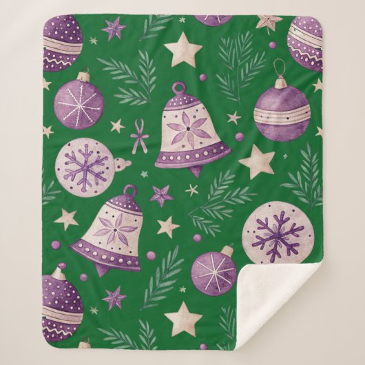 中シェルパブランケット – パープルクリスマスベル&S シェルパブランケット (正面)