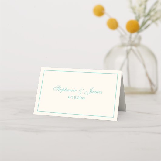 中シンプルターコイズフレーム護衛カードアイボリー プレイスカード (正面)