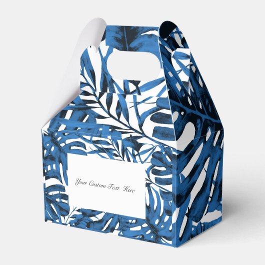 中デニムブルー熱帯パーム葉結婚ズ フェイバーボックス (正面サイド)