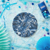 中デニムブルー熱帯パーム葉結婚ズ ペーパープレート (パーティー)