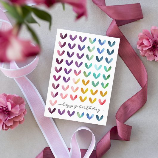 中ハッピーバースデー|の水彩画のハート|のブランク シーズンカード