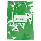 中パーソナライズされたフローラデザイングリーン抱き枕 ミディアムペーパーバッグ (正面)