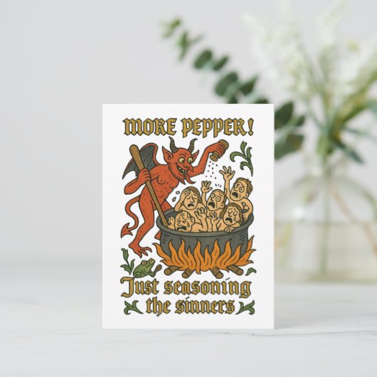 中世おもしろいミーム悪魔マンガハロウィーン ポストカード (スタンド正面)