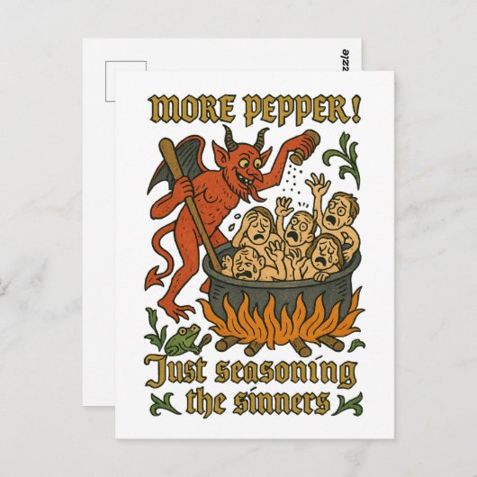 中世おもしろいミーム悪魔マンガハロウィーン ポストカード (正面/裏面)