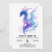 中世お洒落ドラゴン誕生日 招待状 (正面/裏面)