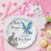 中世かわいい青いドラゴンベビーシャワーカスタマイズ ペーパープレート (パーティー)