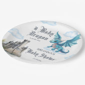中世かわいい青いドラゴンベビーシャワーカスタマイズ ペーパープレート (アングル)
