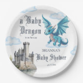 中世かわいい青いドラゴンベビーシャワーカスタマイズ ペーパープレート (正面)
