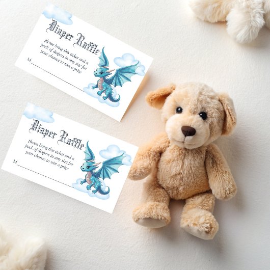中世のかわいいドラゴンベビーシャワーおむつラッフル エンクロージャーカード