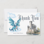 中世のかわいいブルーベビードラゴンベビーシャワー サンキューカード (正面)