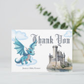 中世のかわいいブルーベビードラゴンベビーシャワー サンキューカード (スタンド正面)
