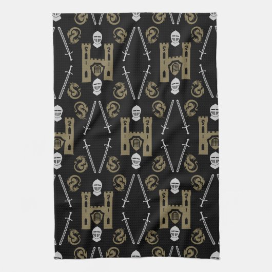 中世のイギリス騎士ドラゴン キッチンタオル (縦)