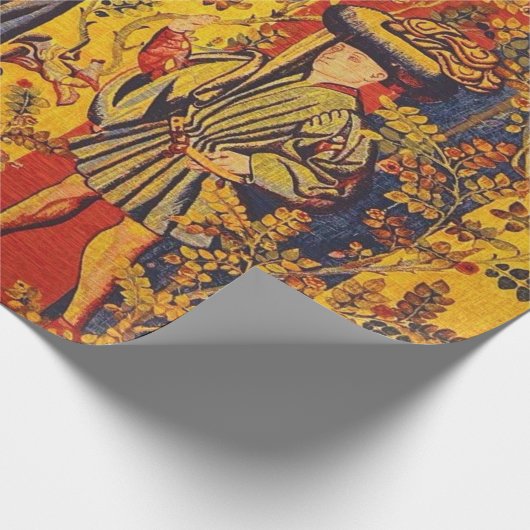 中世のイタリアン中国産の赤い青色の切り離し ラッピングペーパー (角)