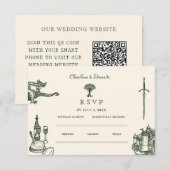 中世のウェディング ウェブサイト | RSVP QRコード エンクロージャーカード (正面/裏面)