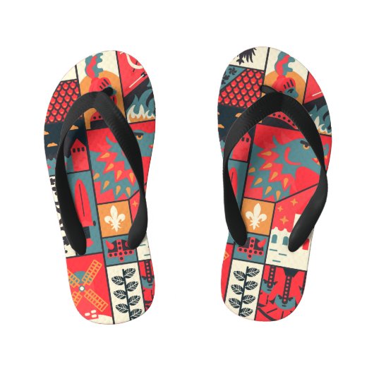 中世のエレガンス：シームレスパターンデザイン キッズビーチサンダル (フットベッド)