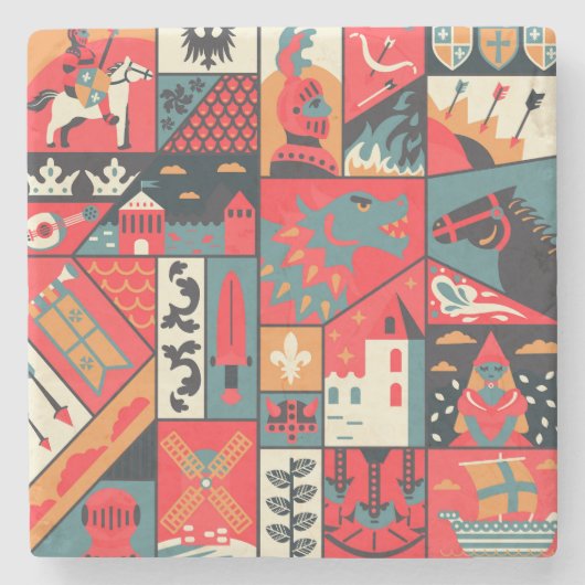 中世のエレガンス：シームレスパターンデザイン ストーンコースター (正面)