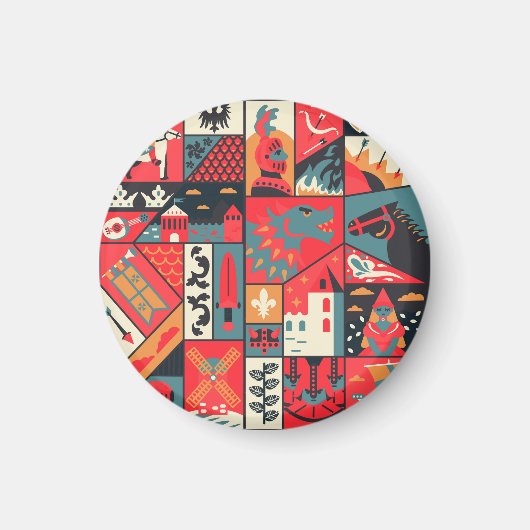 中世のエレガンス：シームレスパターンデザイン マグネット (正面)