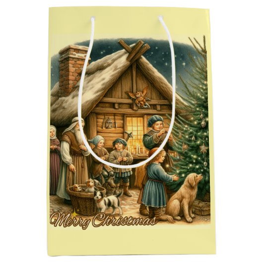 中世のクリスマス素朴 ミディアムペーパーバッグ (正面)