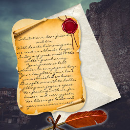 中世のスクロールのワックスシール結婚の感謝の言葉