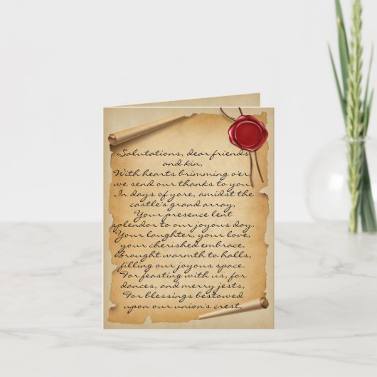 中世のスクロールのワックスシール結婚の感謝の言葉 サンキューカード (正面)