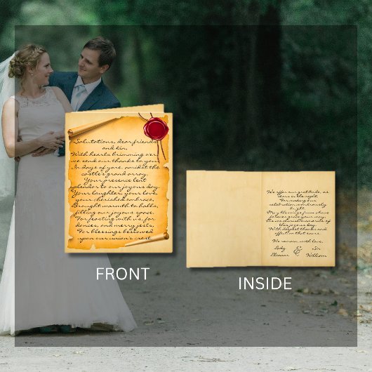 中世のスクロールのワックスシール結婚の感謝の言葉 サンキューカード