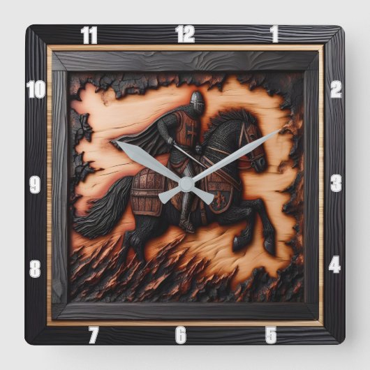 中世のタイムピース素朴:パーソナルアート スクエア壁時計 (正面)