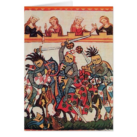 中世のトーナメント、戦う騎士とダルシェル (正面)