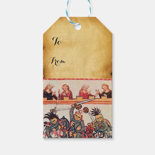 中世のトーナメント、戦う騎士とダルシェル ギフトタグ (正面)