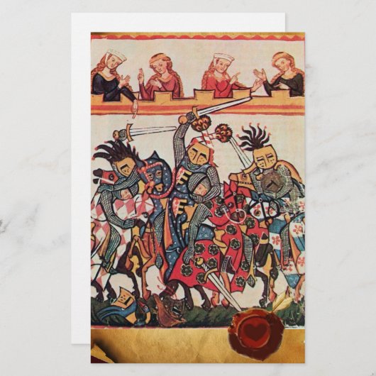 中世のトーナメント、戦う騎士とダルシェル 便箋 (正面/裏面)