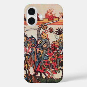 中世のトーナメント、戦う騎士とダルシェル iPhone 16ケース